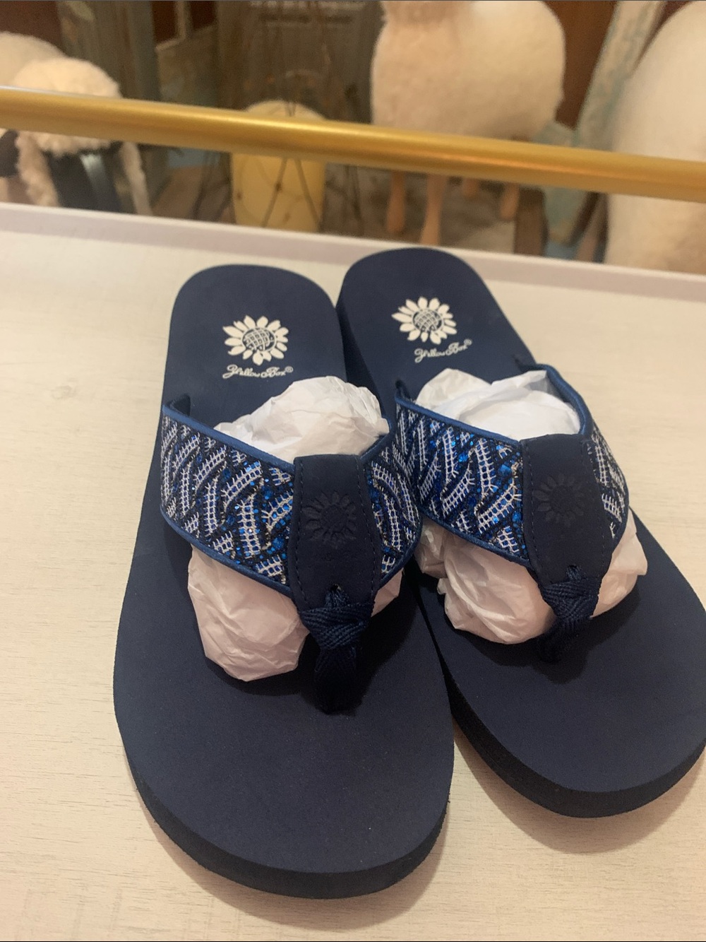 Yellow Box Navy Blue Patterned Thong Sandals